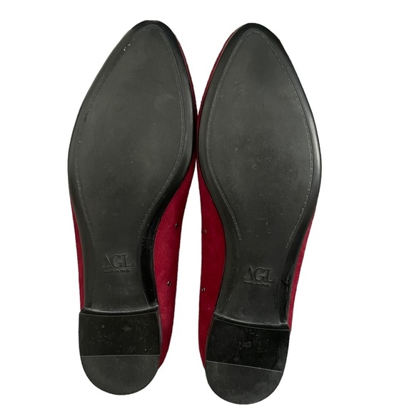 AGL Flats Size 37 US 7 Red Suede Grommet Studs Pointed Almond Toe - Picture 9 of 11